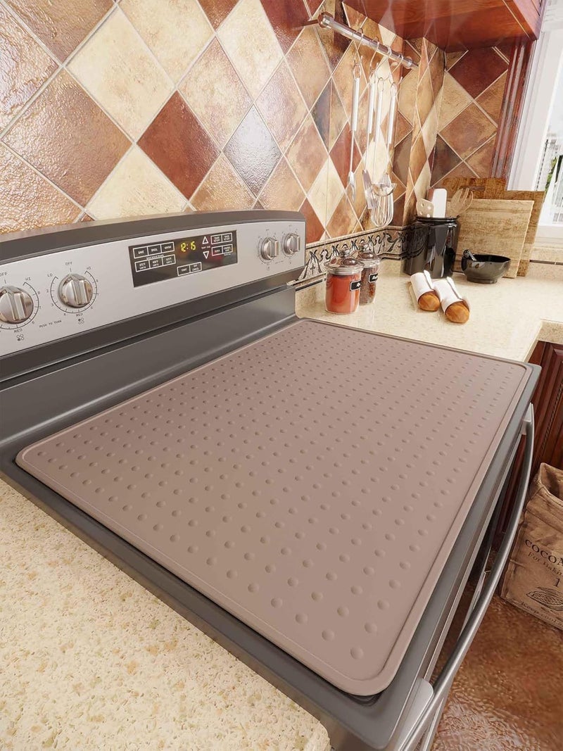Bampanda Silicone Stove Top Cover for Electric Stove, Glass Stove Top Protector, Stovetop Cover Mat for Cooktop, Flat Range Cover, Oven Top Protector, Coffee Bar Mat, 28 x 20 in, Coffee - Image 2